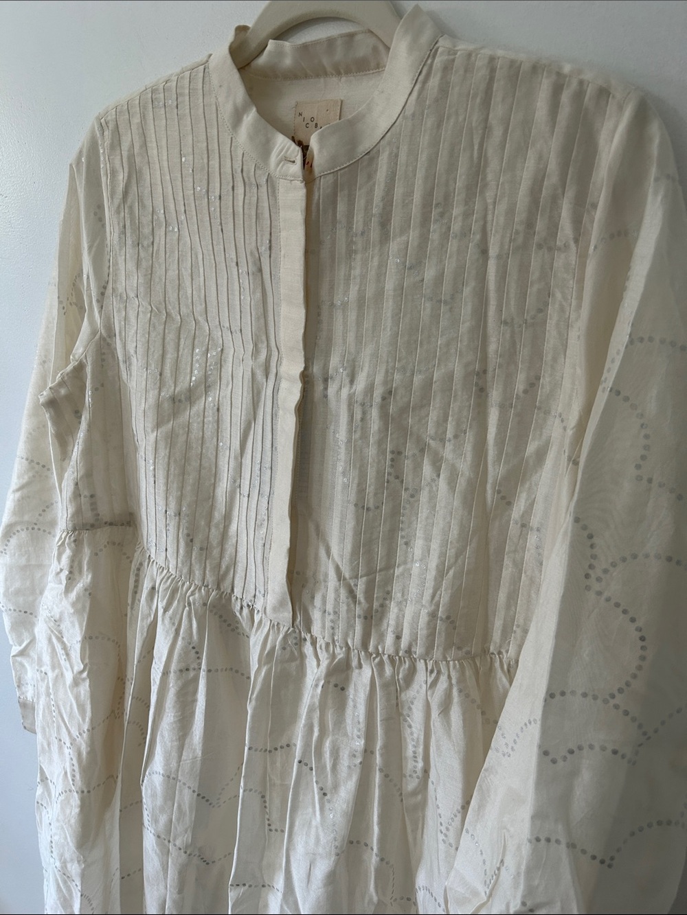 NicoBar Crescent Pintuck Kurta Ivory/Silver Cotton/Silk Size Medium NWT Tunic - Picture 13 of 16